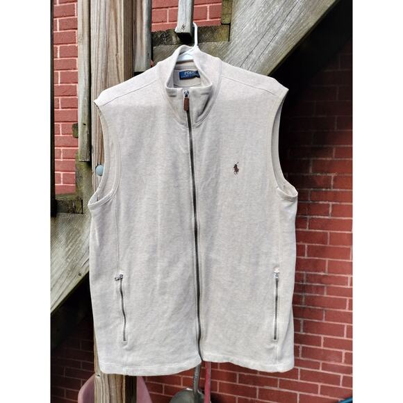 Polo Ralph Lauren Knit Zip Up Vest Men's Medium Classic Preppy Outdoor tan - Picture 1 of 5